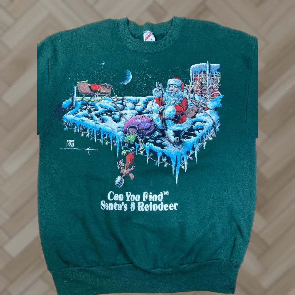 Jerzees Jerzees Christmas Sweatshirt Mens L Green USA Santa SleighReindeer 10309 Size US M / EU 48-50 / 2 - 1 Thumbnail