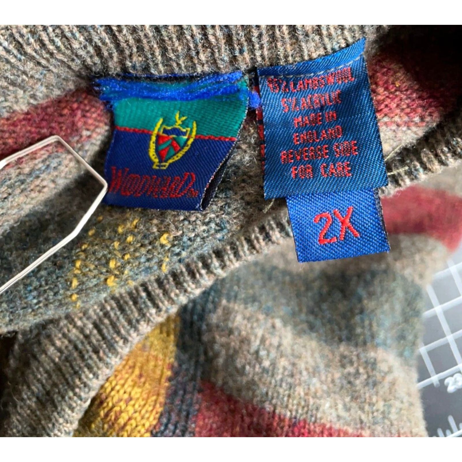 Vintage VINTAGE Woodward Lambs Wool Check Pattern Sweater Adult Big 2X Gray Red Yellow England Mens Size US XXL / EU 58 / 5 - 4 Thumbnail