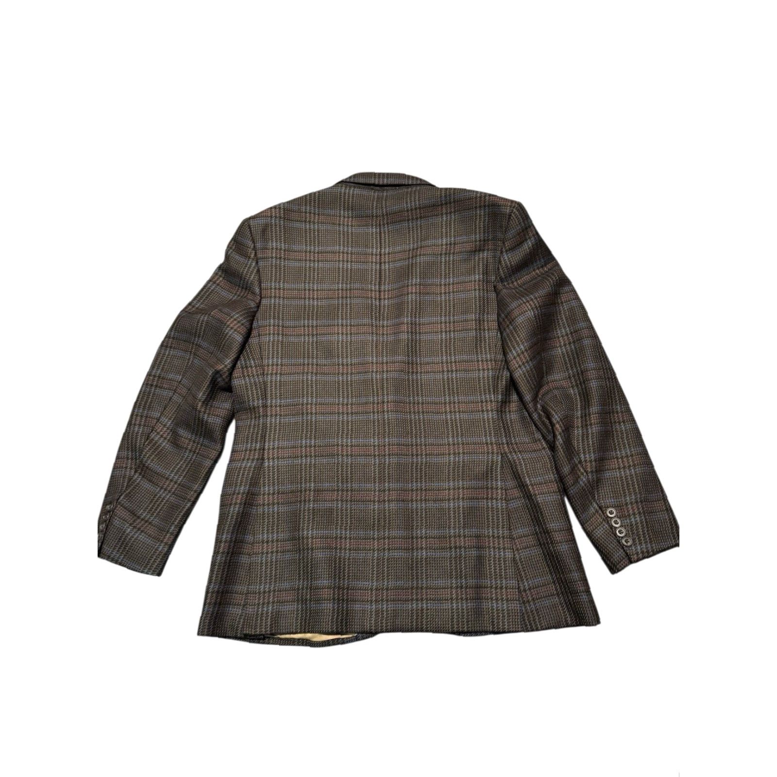 Aquascutum VINTAGE Aquascutum London Sport Coat Blazer 44R Men Wool Glen Plaid Prince of Wales Brown Blue Size 44R - 6 Thumbnail
