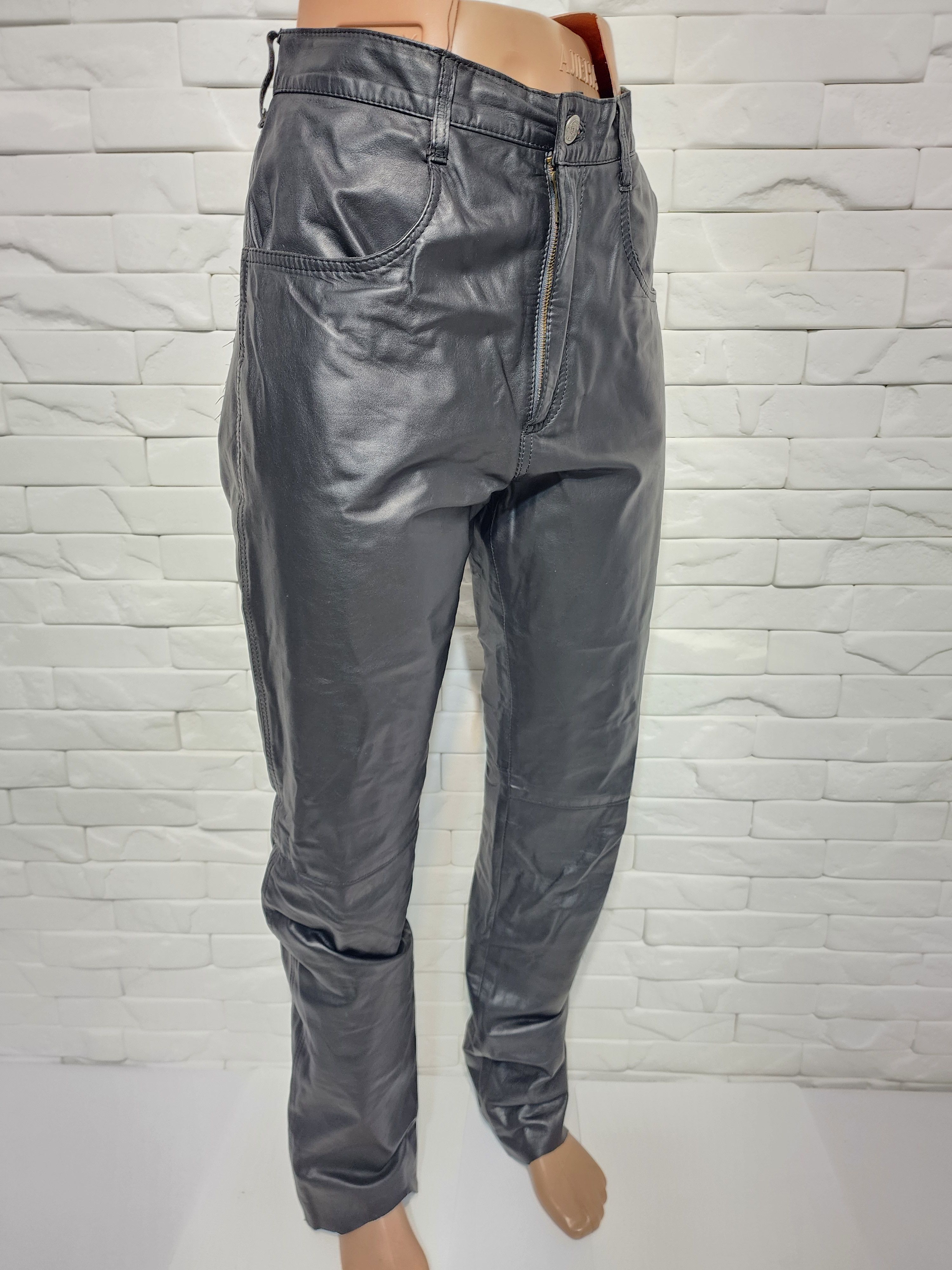Genuine Leather Men's Black Leather Biker Pants Size 32" / US 10 / IT 46 - 3 Thumbnail