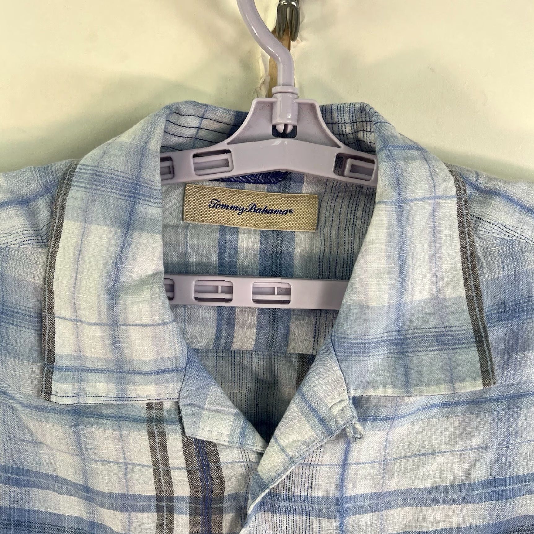 Tommy Bahama Tommy Bahama Shirt Adult M Blue Linen Plaid Button-Up Short Sleeve Beach Classic Mens Size US M / EU 48-50 / 2 - 3 Thumbnail