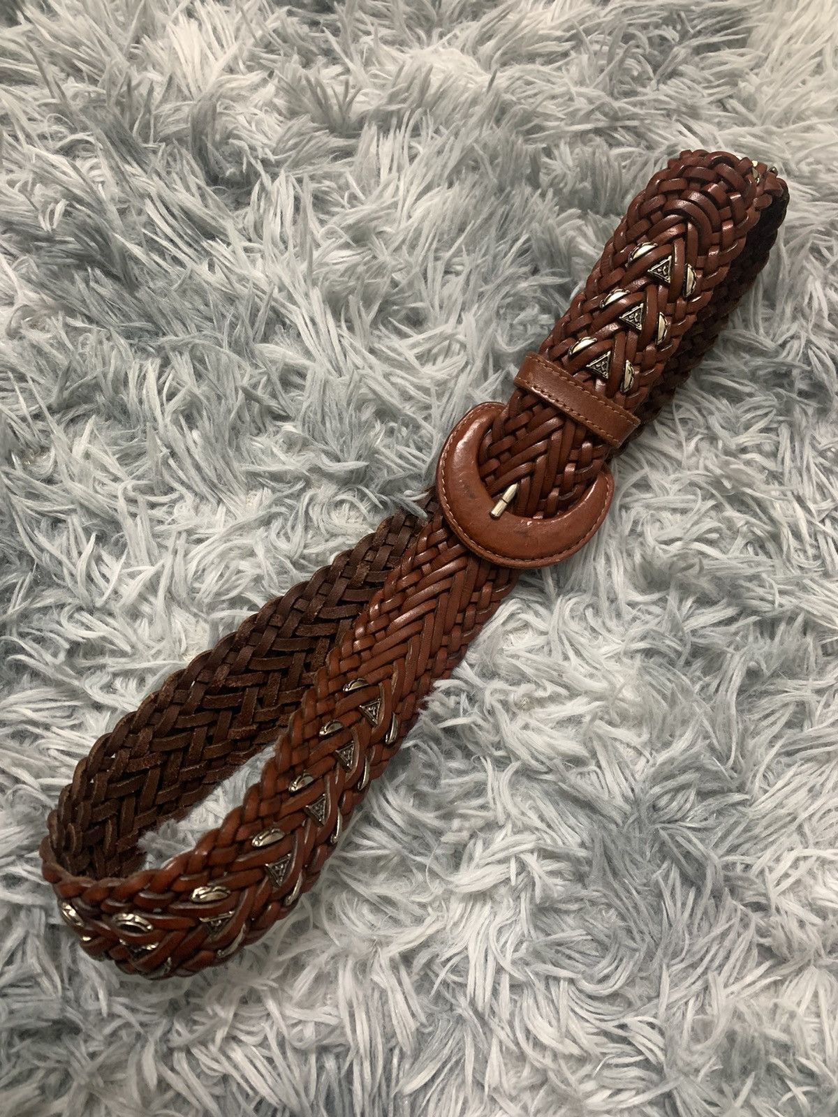 image of Italian Designers x Sisley Woven Leather Belt (26”-31”) in Brown, Women's