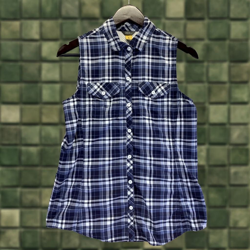 Eddie Bauer Eddie Bauer Womens Blue Plaid Nylon Button Front Tank Top Sz S-6515 Shirt Womens S Blue Plaid Nylon Button Front Tank Top Size S / US 4 / IT 40 - 1 Thumbnail