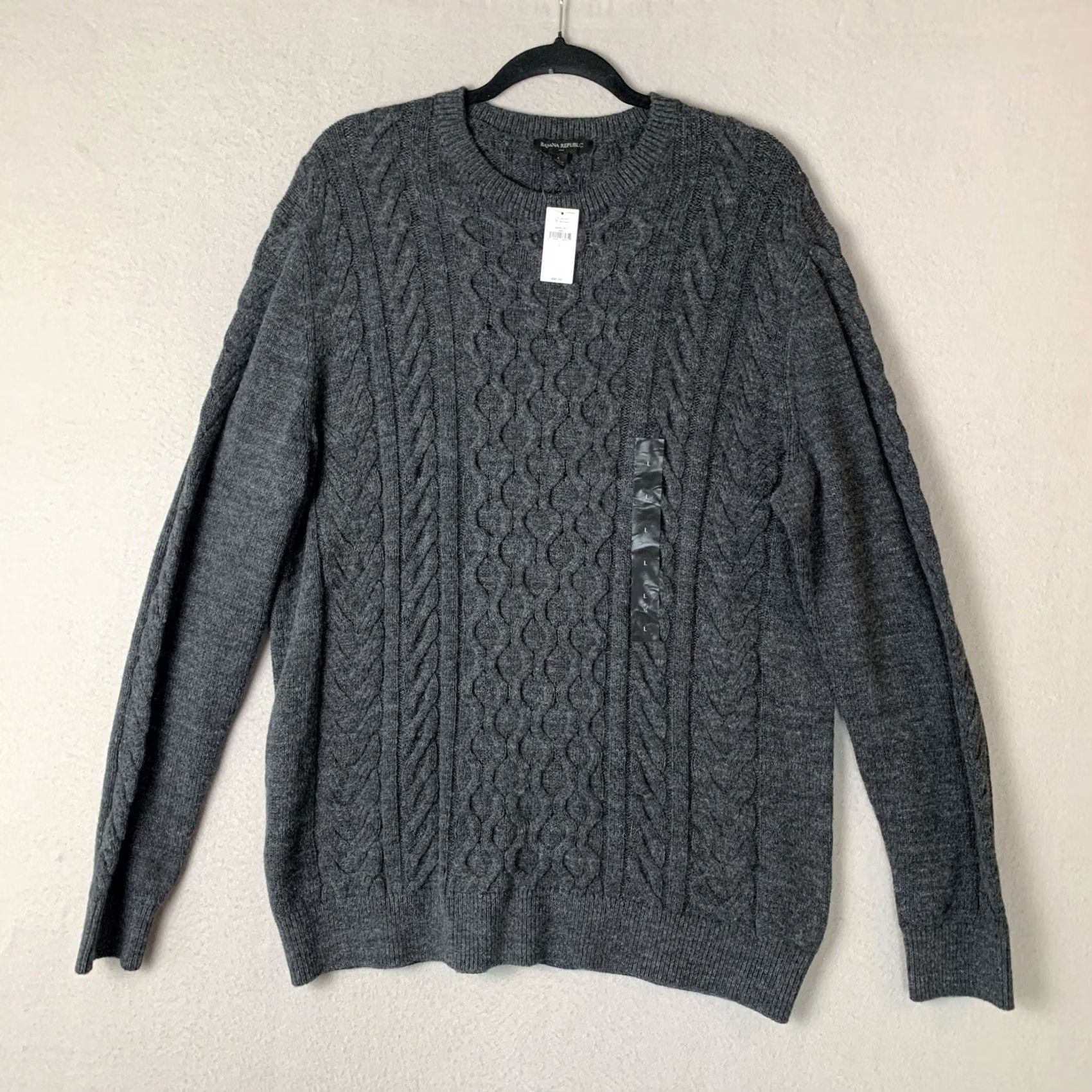 Banana Republic NWT Banana Republic Mens Large Gray Cable Knit Wool Blend Fisherman Sweater Size US L / EU 52-54 / 3 - 2 Thumbnail