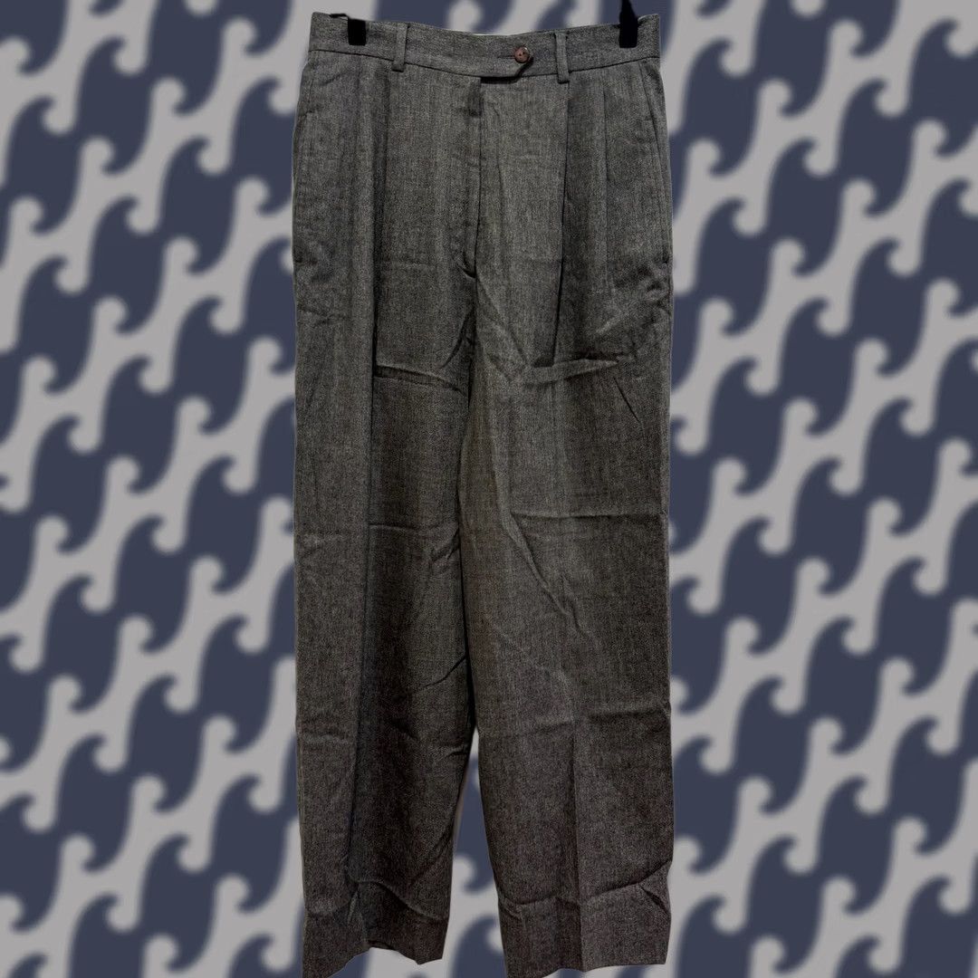 Vintage Mark Shale Wool Cashmere Pleated Trousers Gray Wide Leg Pants 6 Italy Size 28" / US 6 / IT 42 - 1 Thumbnail
