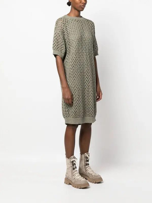 Brunello Cucinelli o1y0725 Mini Dress in Military Green Size M / US 6-8 / IT 42-44 - 3 Thumbnail