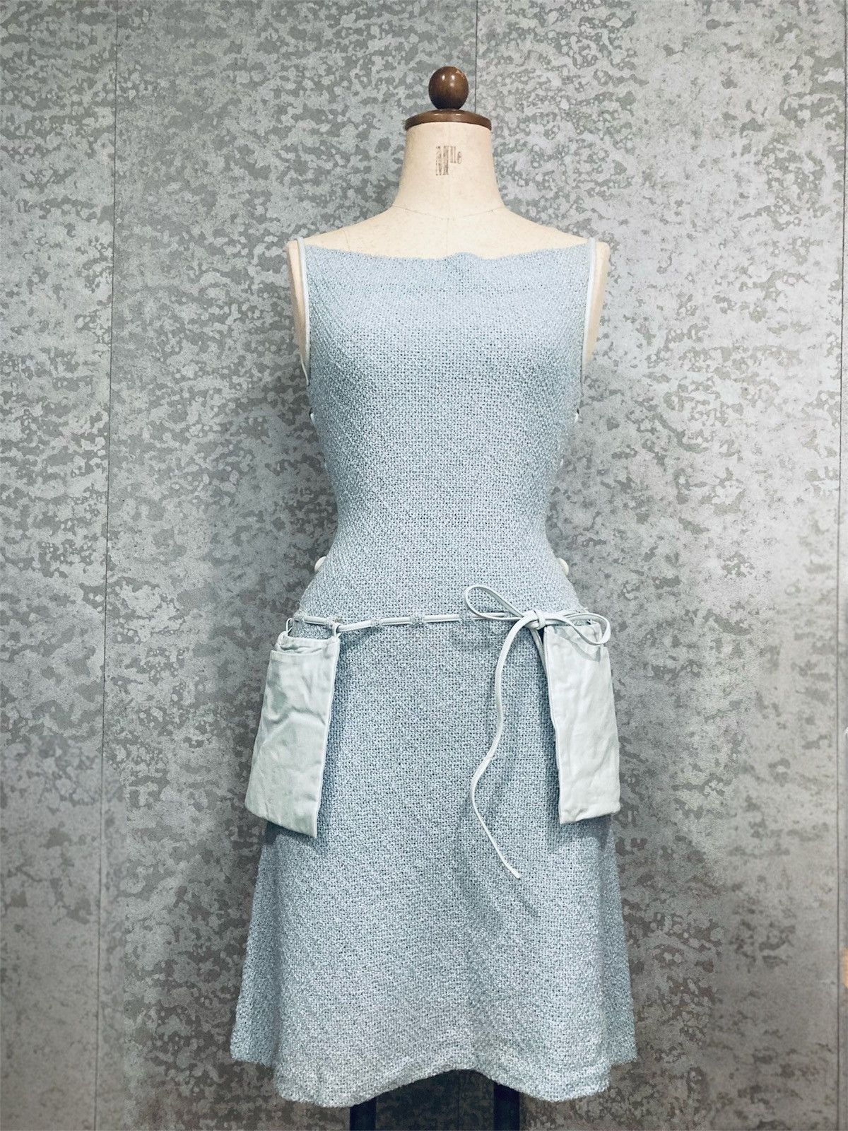 Japanese Brand 2000s Runway Open Back Knit Dress Lamb Leather Cord Y2K Size S / US 4 / IT 40 - 2 Thumbnail