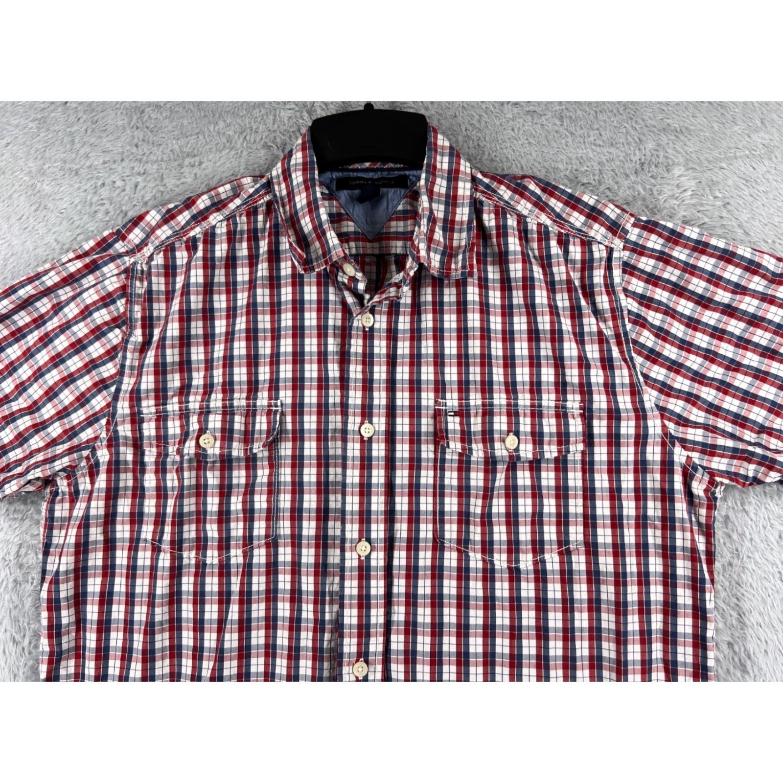 Tommy Hilfiger Tommy Hilfiger Button-Up Shirt Adult Large Red Blue Plaid Cotton Casual Mens Size US L / EU 52-54 / 3 - 4 Thumbnail