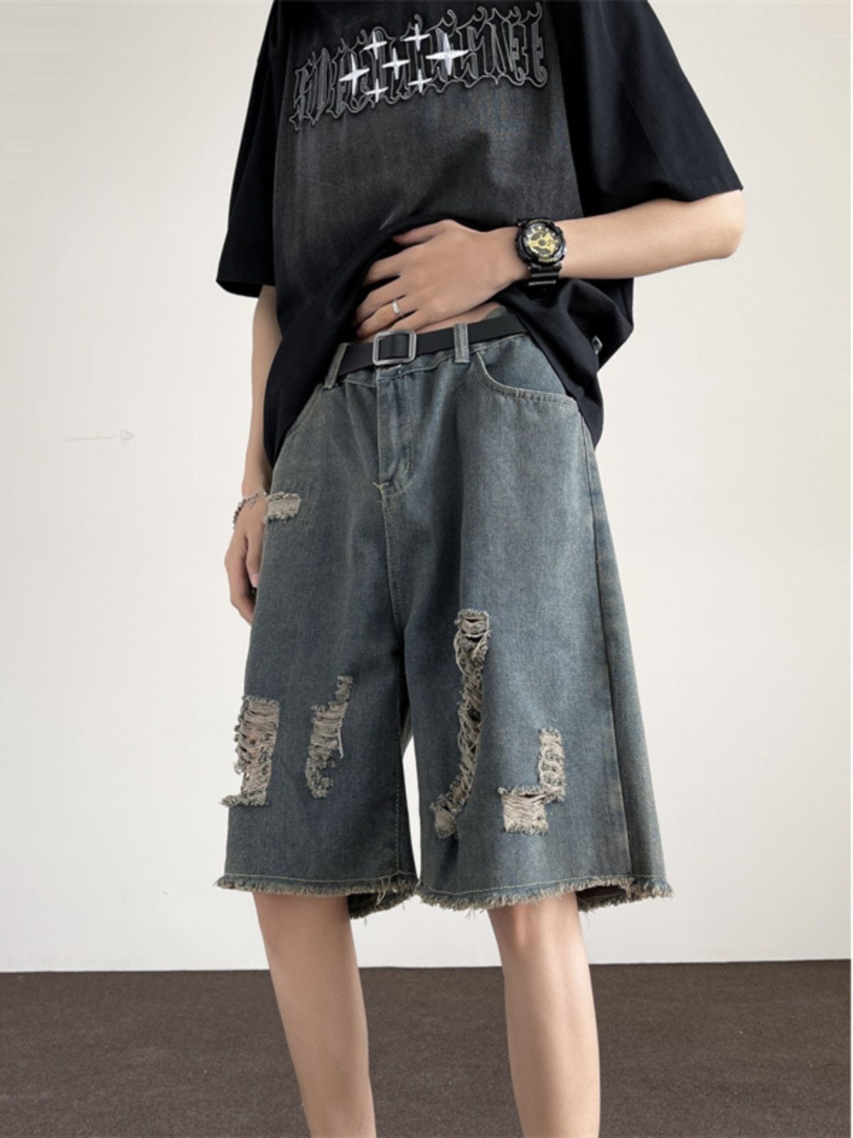 Japanese Brand × Jean Retro washed distressed denim shorts Size US 32 / EU 48 - 3 Thumbnail
