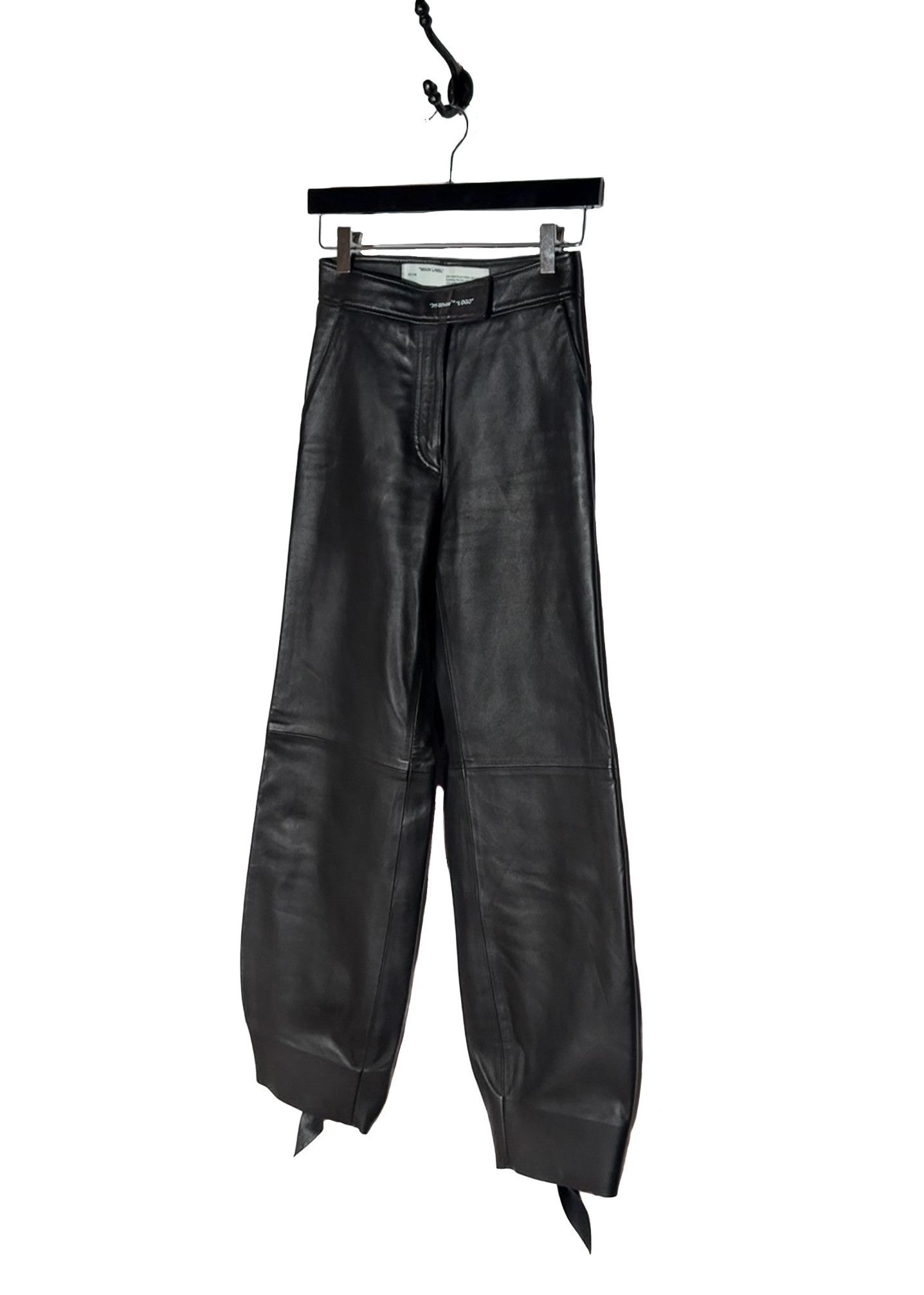 Off-White Off-White Black Leather Tied Ankle Pants Size 25" / US 0 / IT 36 - 2 Thumbnail