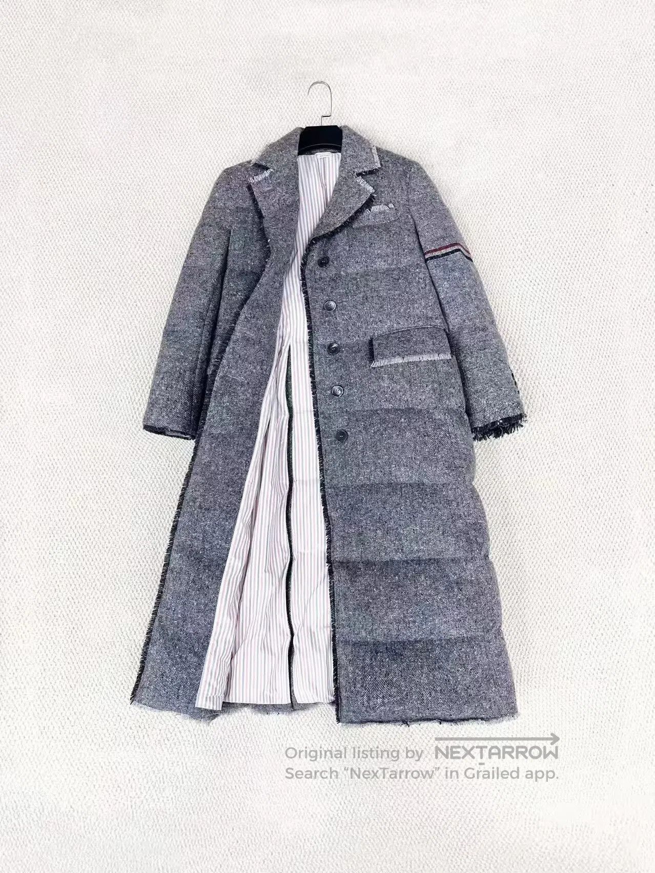 Thom Browne Thom Browne Gray Striped Long Down Coat. Size US XS / EU 42 / 0 - 4 Thumbnail