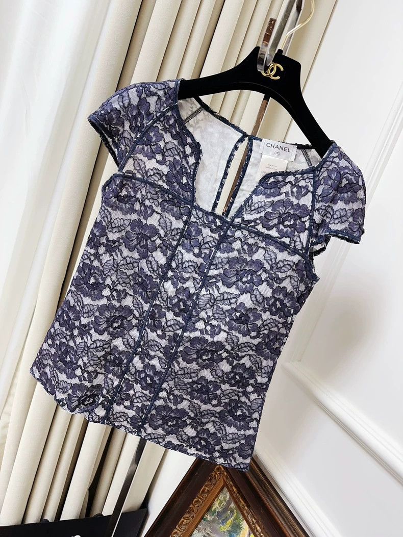 Chanel Chanel Dark blue lace short sleeves Size XXS / US 00 / IT 34 - 8 Thumbnail
