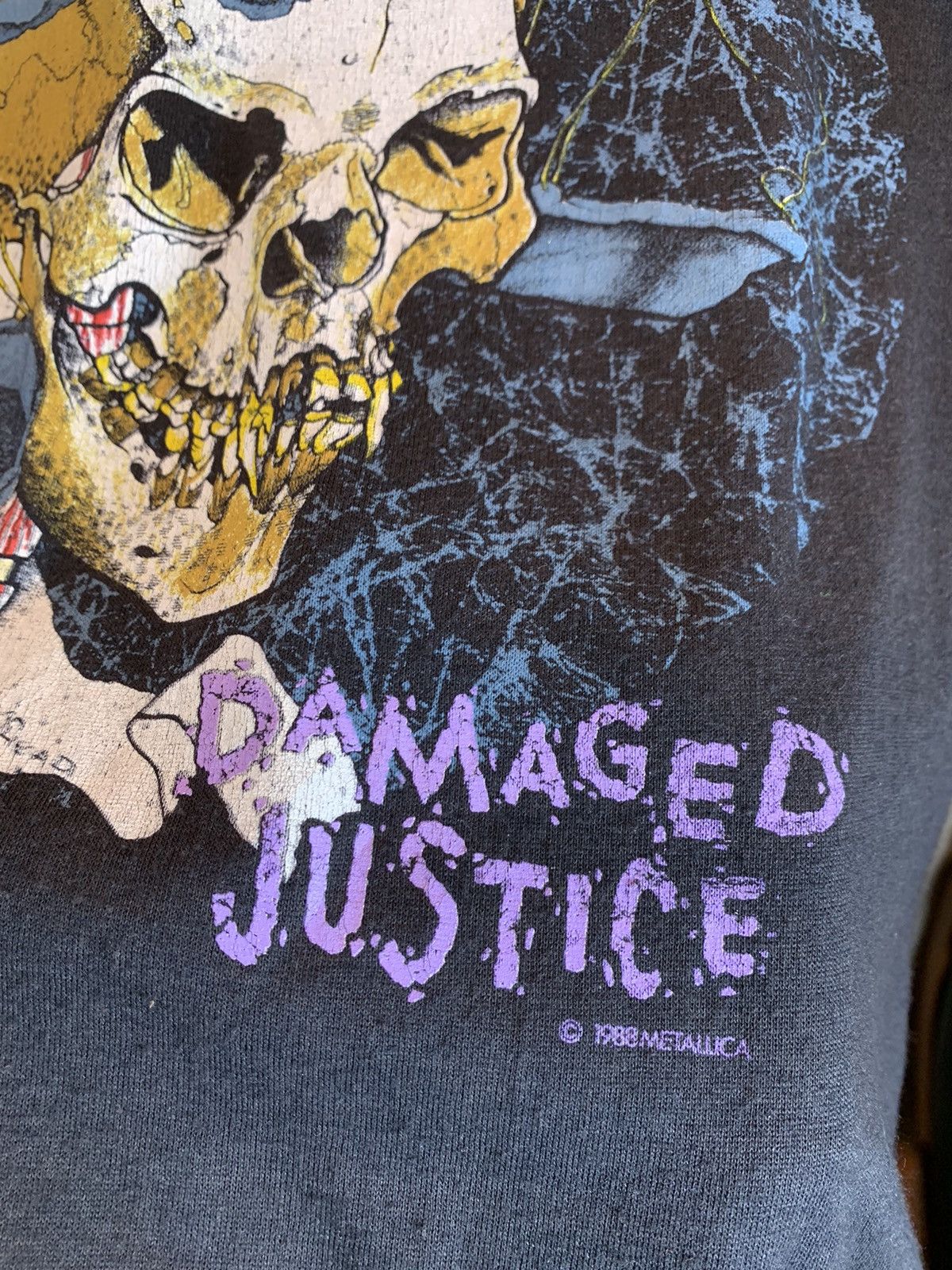 Band Tees × Metallica × Vintage RARE* Vintage 1980’s Metallica Pushead Damaged Justice Shirt Size US L / EU 52-54 / 3 - 5 Thumbnail