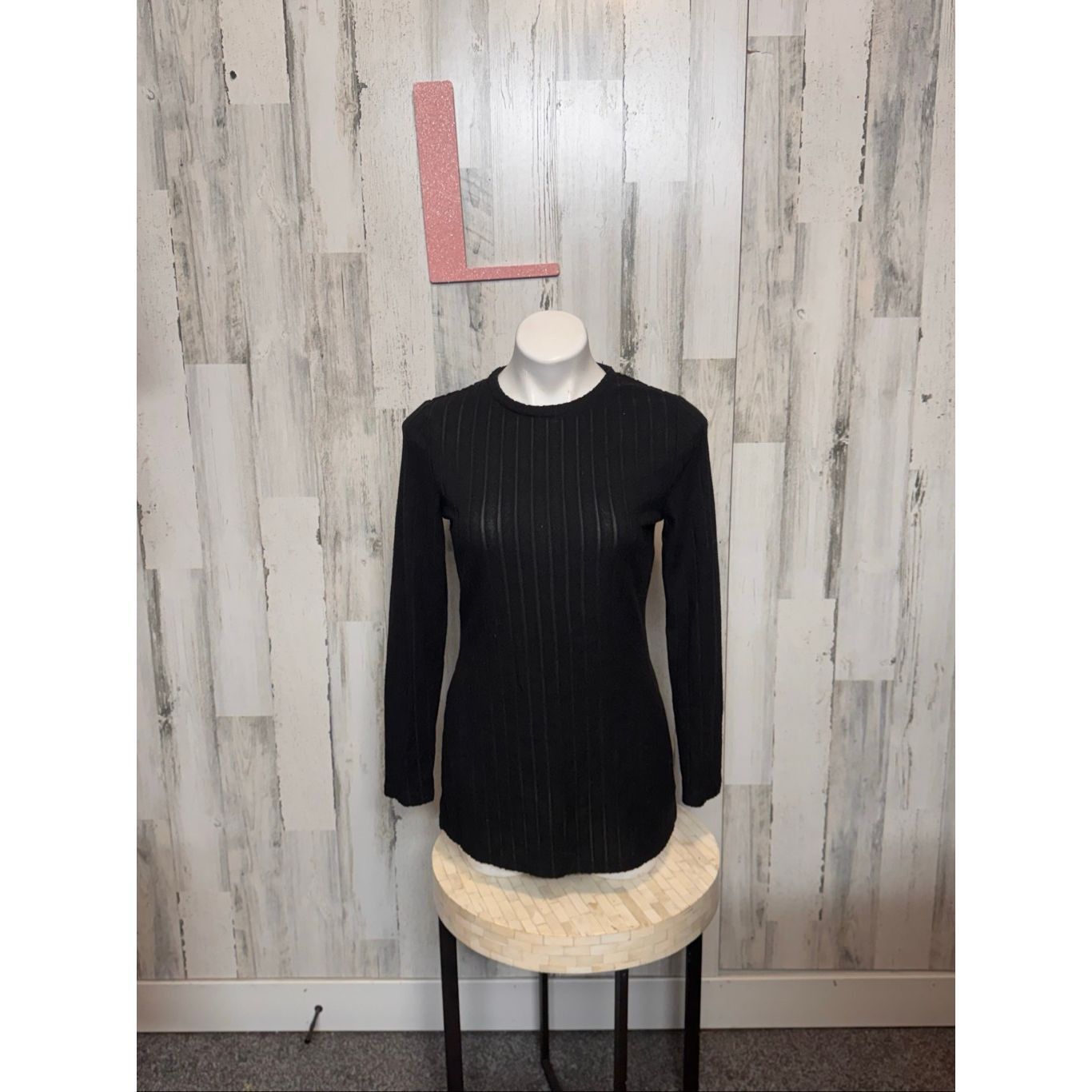 Other Black Ribbed Long Sleeve Split Side Top | Size Large Size L / US 10 / IT 46 - 1 Thumbnail