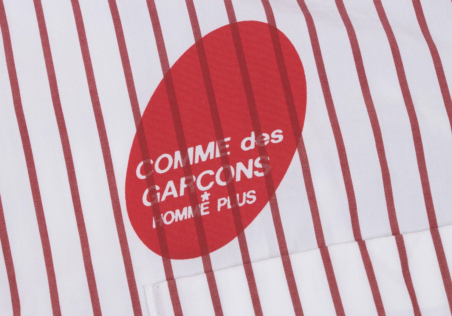 Comme des Garcons Homme Plus Open Collar Striped Logo Print Short Sleeve Shirt White Red Size US M / EU 48-50 / 2 - 6 Thumbnail