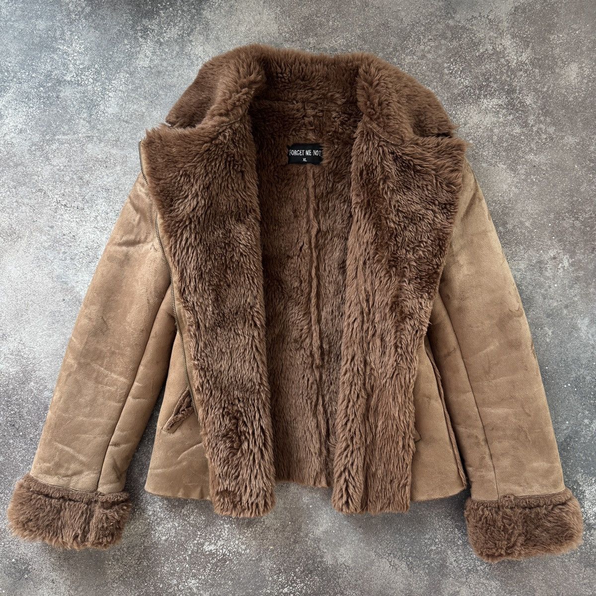 20471120 Japanese Style Faded/Washed Faux Fur Sheepskin Jacket Size XL / US 12-14 / IT 48-50 - 3 Thumbnail