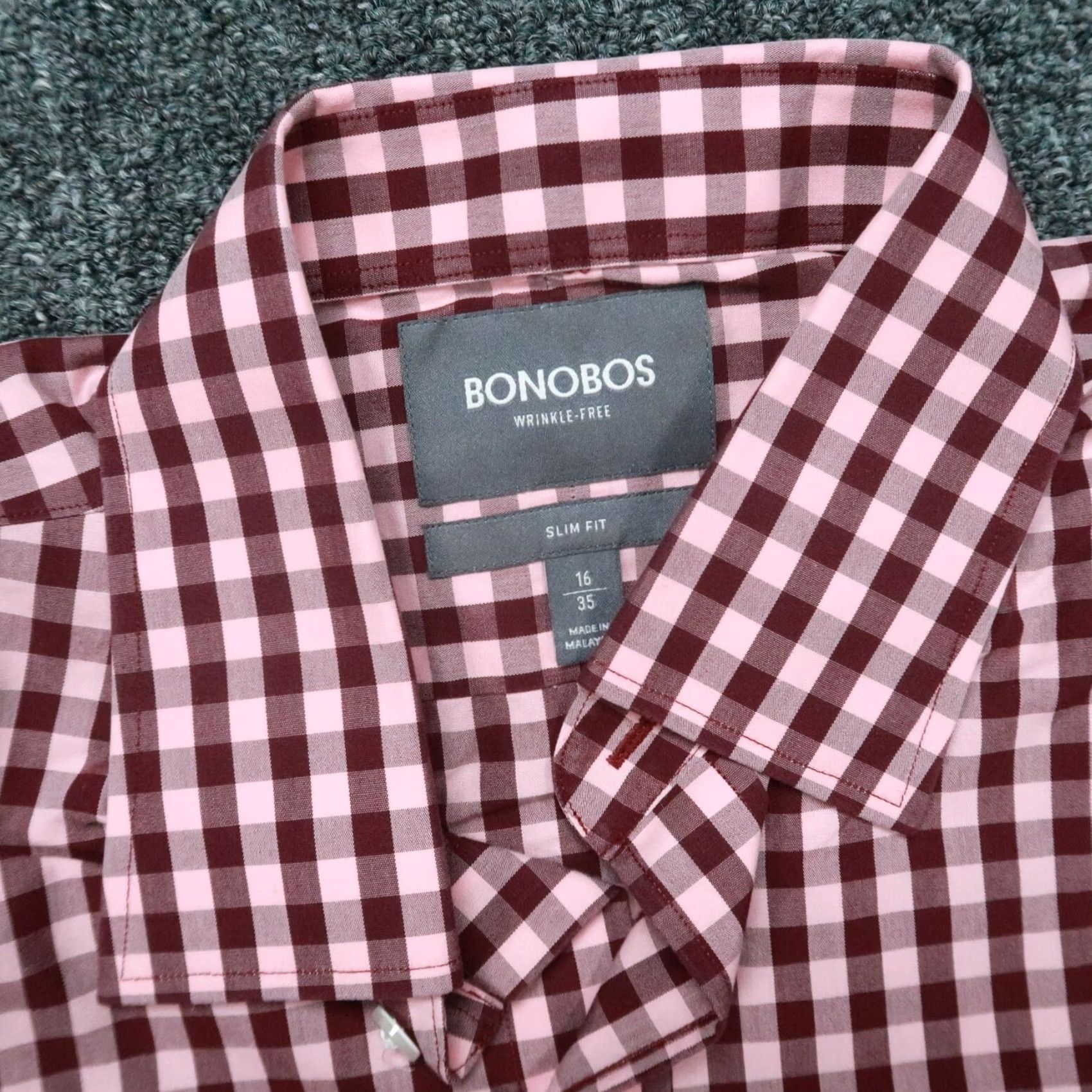 Bonobos Bonobos Shirt Mens Medium 16 Red Slim Fit Wrinkle Free Gingham Check Long Sleeve Dress Shirt Casual Formal Business Mens Size US M / EU 48-50 / 2 - 3 Thumbnail