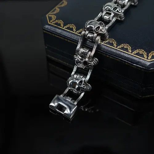 VIBE Skull Motorcycle Punk Bracelet Titanium Steel Size ONE SIZE - 2 Thumbnail