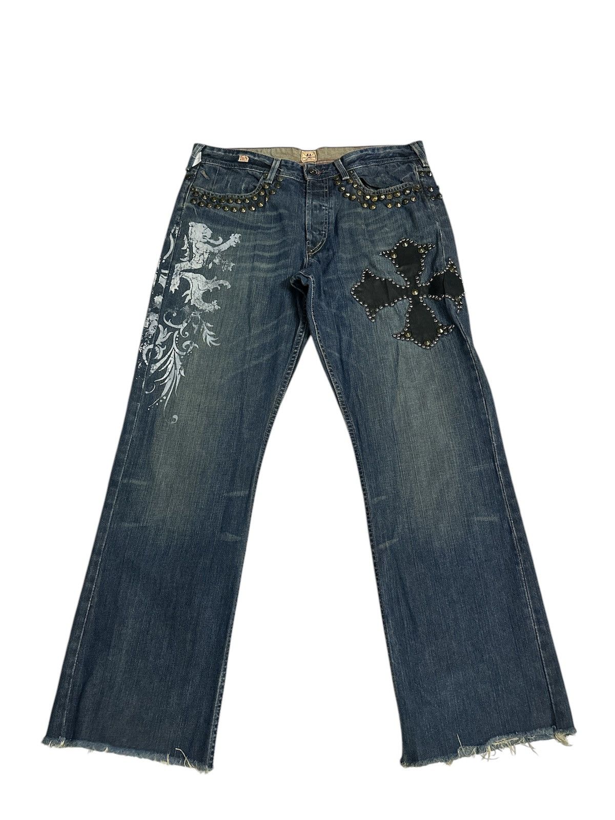 Rick Owens Distressed 2000s X2 Denim Studded Baggy Jeans Y2K Goa Lgb Size US 37 - 1 Thumbnail