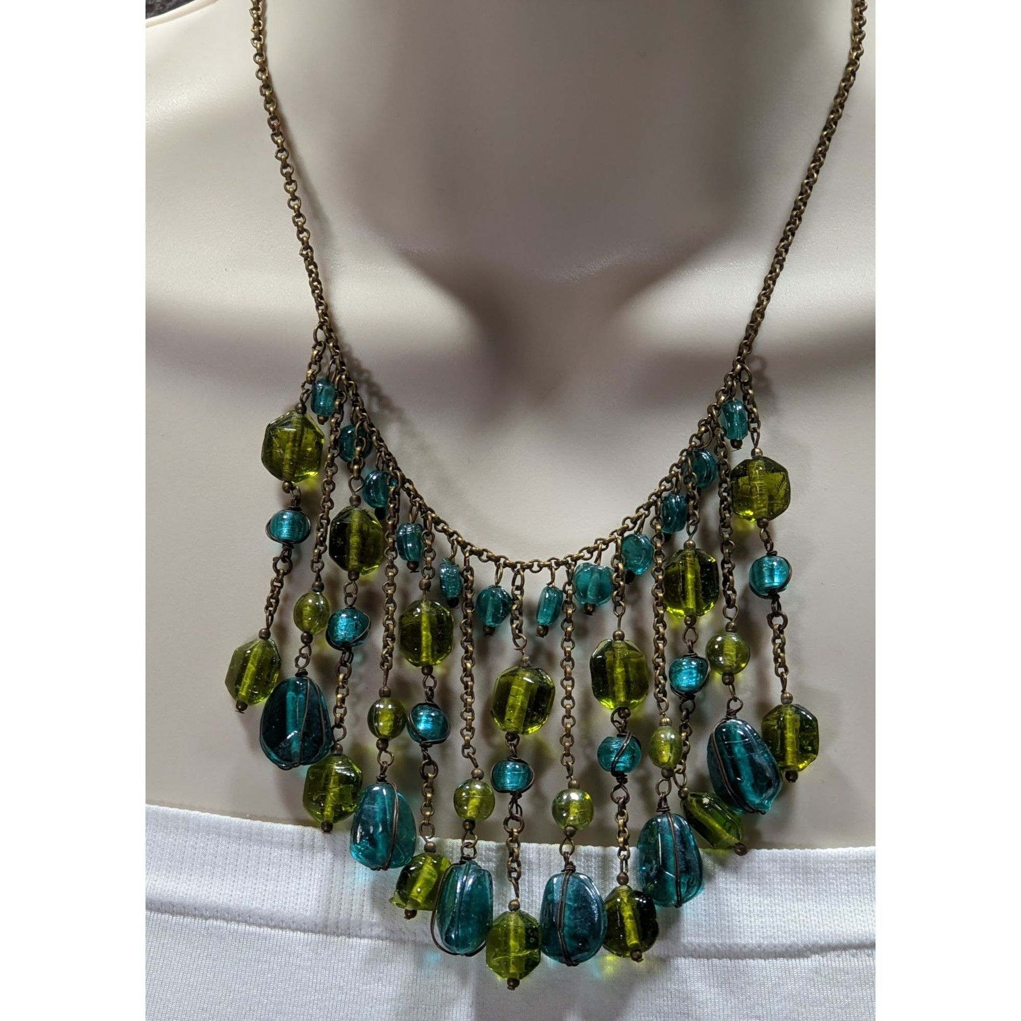 Other Vintage Bohemian Venetian Art Glass Blue And Green Fringe Ne Size ONE SIZE - 6 Thumbnail