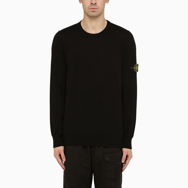 image of Stone Island Black Crew-Neck Pullover With Logo, Men's (Size 2XL)