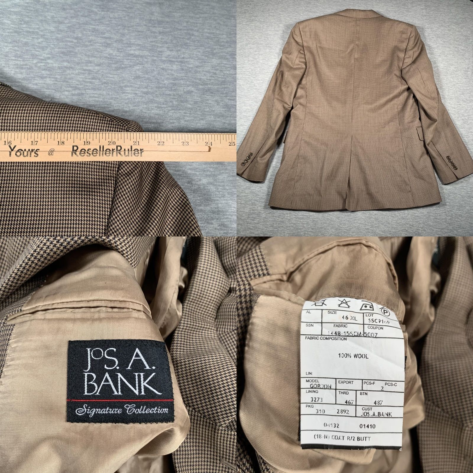 Jos. A. Bank Jos A Bank Mens 46 XL Brown Wool Houndstooth Sport Coat Jacket Signature Size US S / EU 44-46 / 1 - 9 Thumbnail