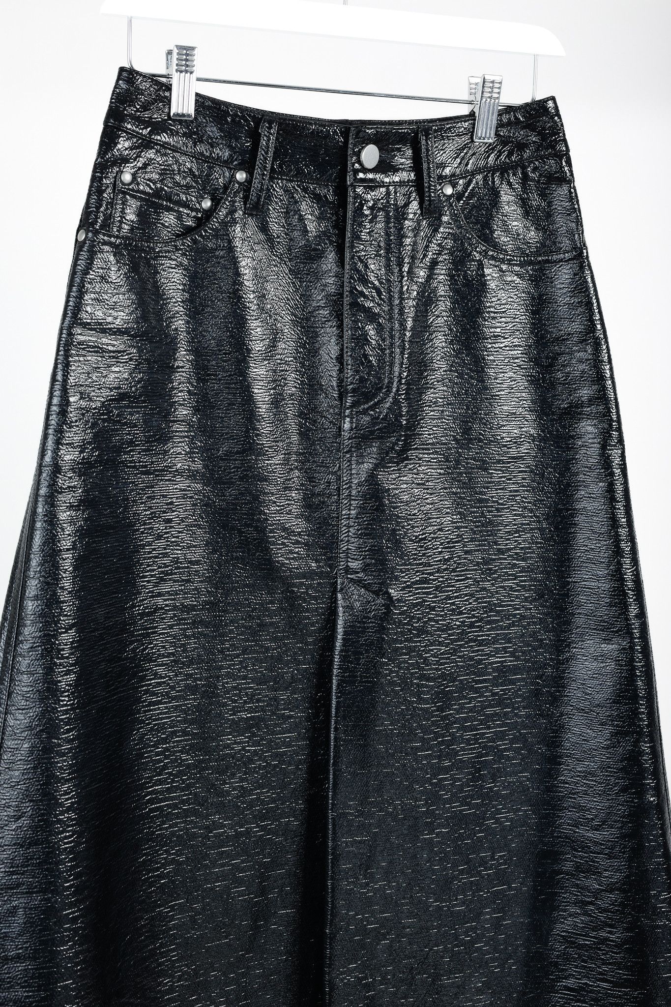 Designer Beaufille Latona Black Patent Faux-Leather Skirt Size 26" / US 2 / IT 38 - 3 Thumbnail