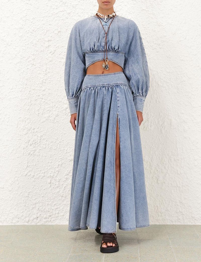 Zimmermann oc11z0226 Denim Circle Skirt In Blue Size 27" / US 4 / IT 40 - 7 Thumbnail