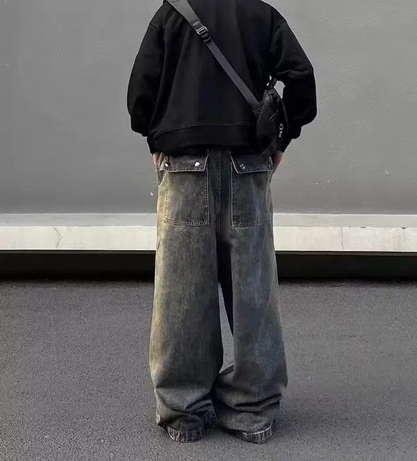 Japanese Brand VIBE Retro wash gradient drawstring work wide leg jeans Size US 34 / EU 50 - 3 Thumbnail