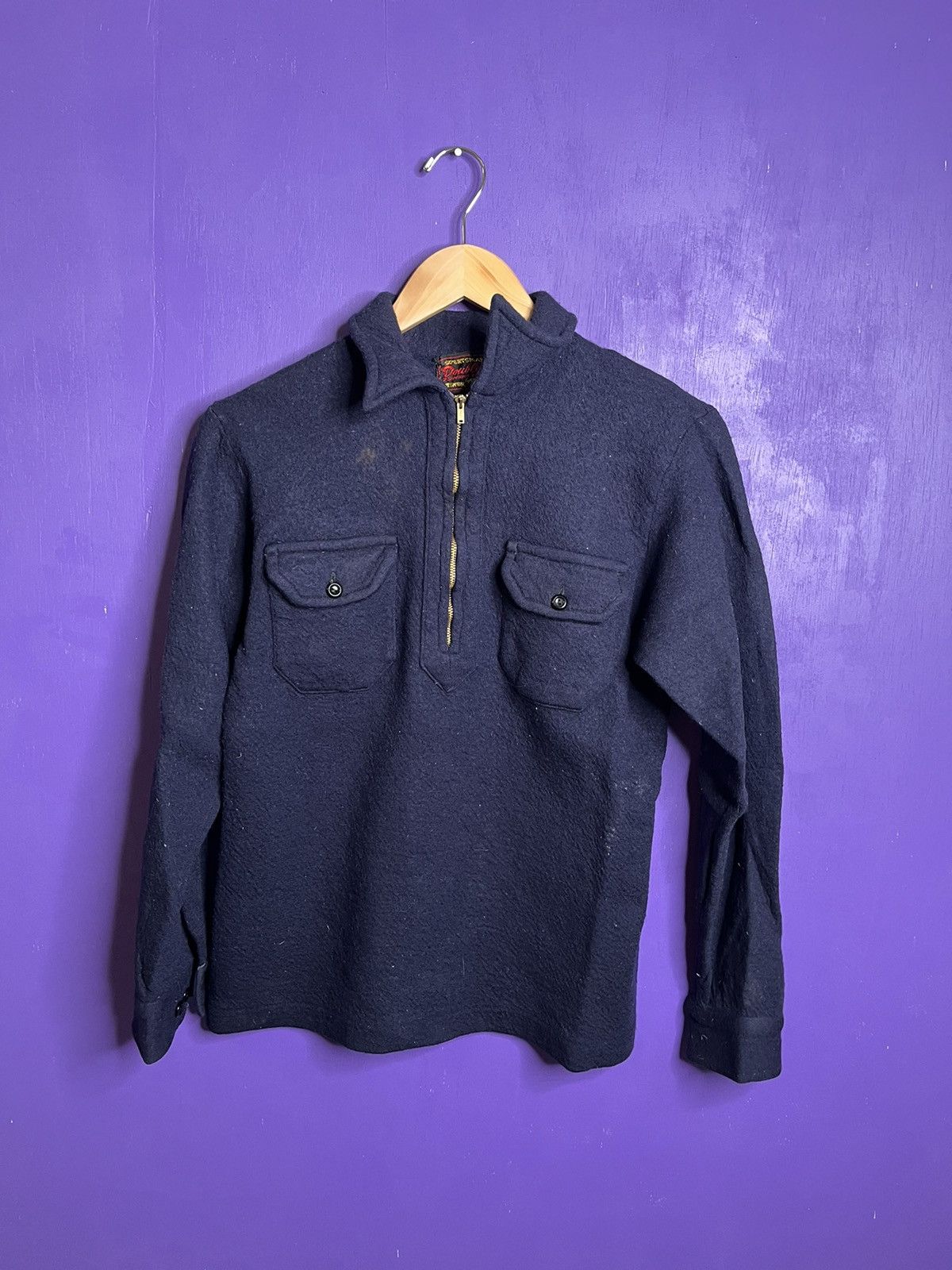 image of Made In USA x Vintage 40S/50S Doubler Brand Quarter Zip Thick Shirt in Navy, Men's (Size Small)
