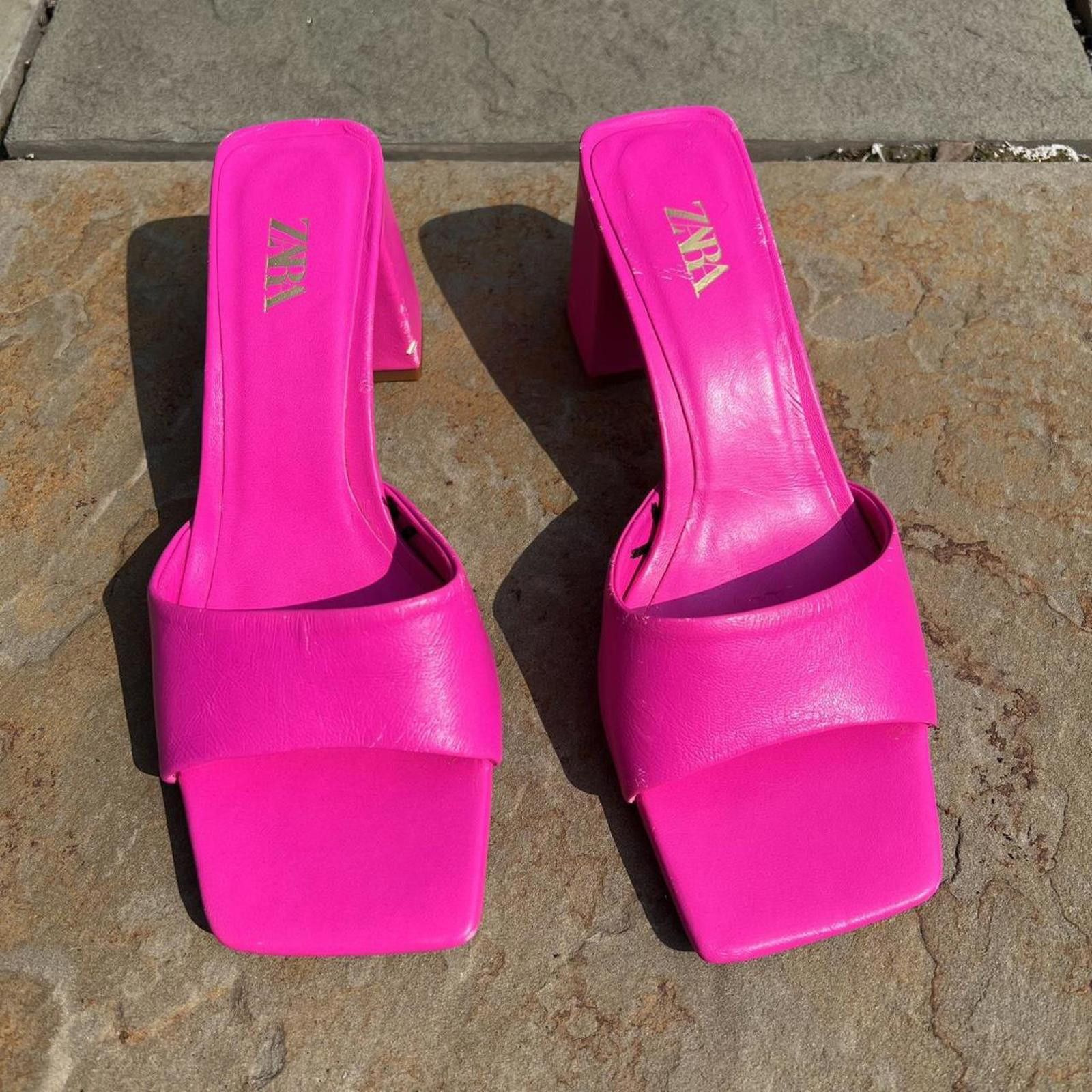 Zara Hot Pink Mule Heels Size US 7.5 / IT 37.5 - 3 Thumbnail