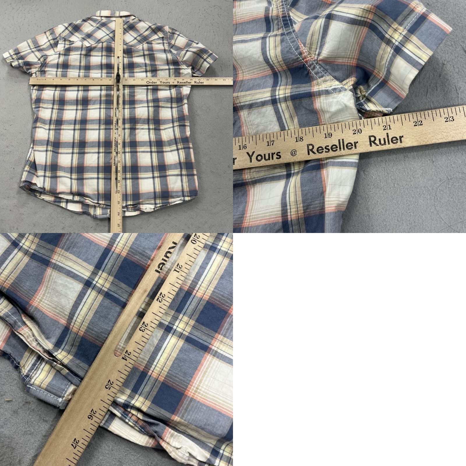 Vintage Ruehl No.925 Shirt Mens Small Blue Plaid Western Pearl Snap Short Sleeve Cotton Size US S / EU 44-46 / 1 - 8 Thumbnail