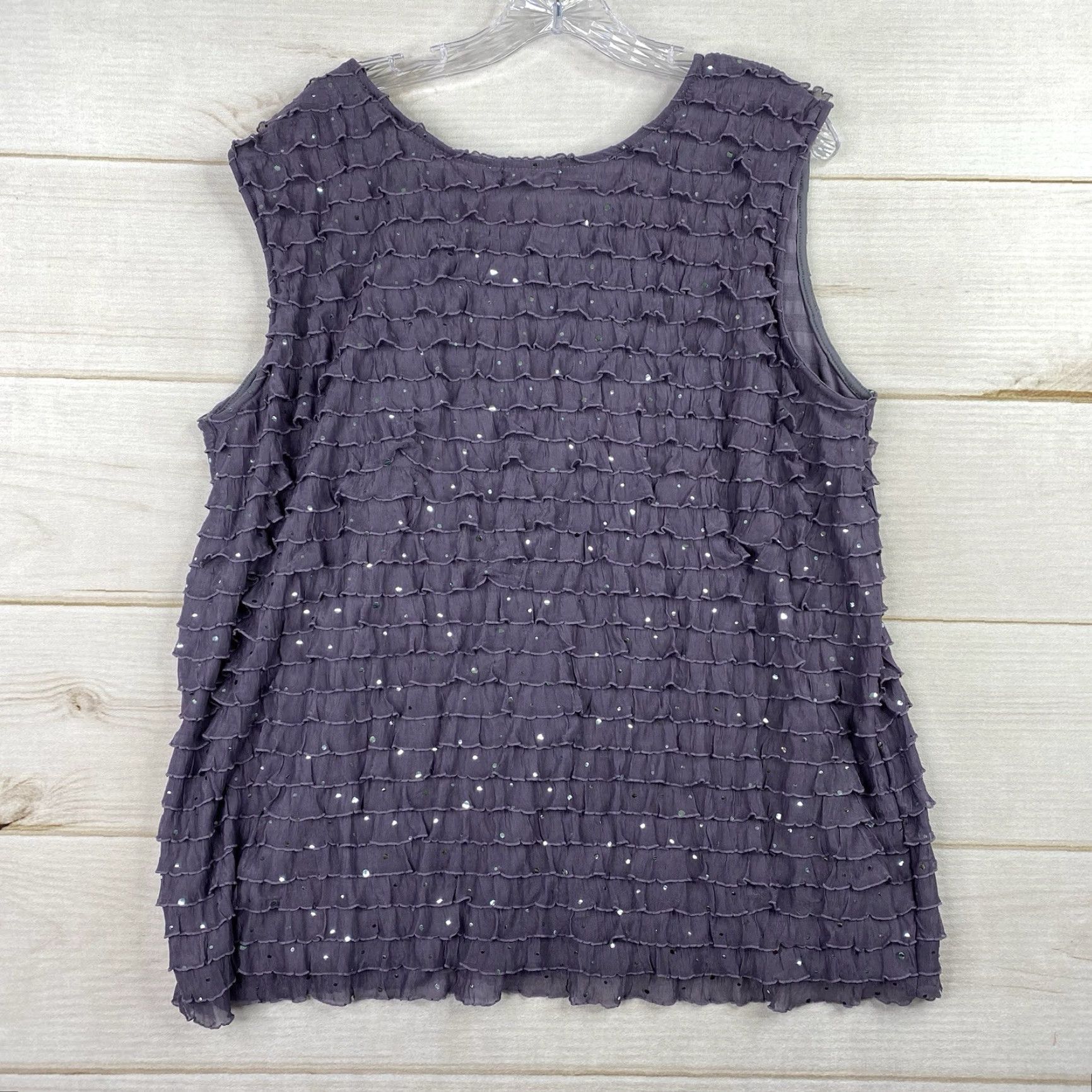 Vintage Cocomo Womens Top 2X Purple Y2K 90s Sequin Ruffle Vintage Whimsigoth Scoop Sleeveless Blouse Size XXL / US 16-18 / IT 52-54 - 6 Thumbnail