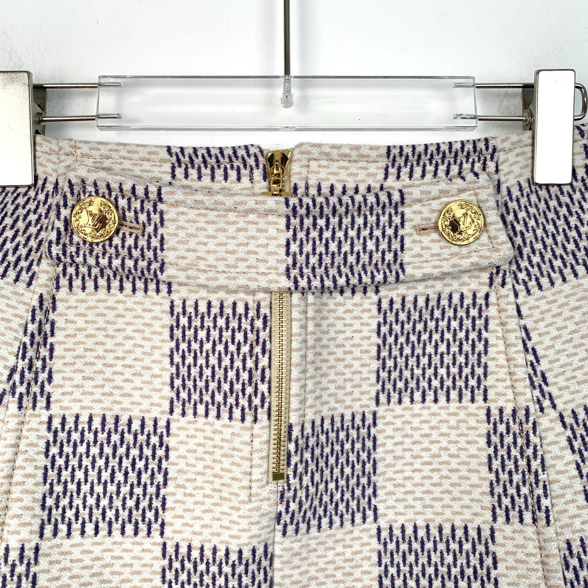 Louis Vuitton Louis Vuitton Paris Checkerboard Wool Skirt Size 36 Beige & Size 36" / US 14 / IT 50 - 4 Thumbnail