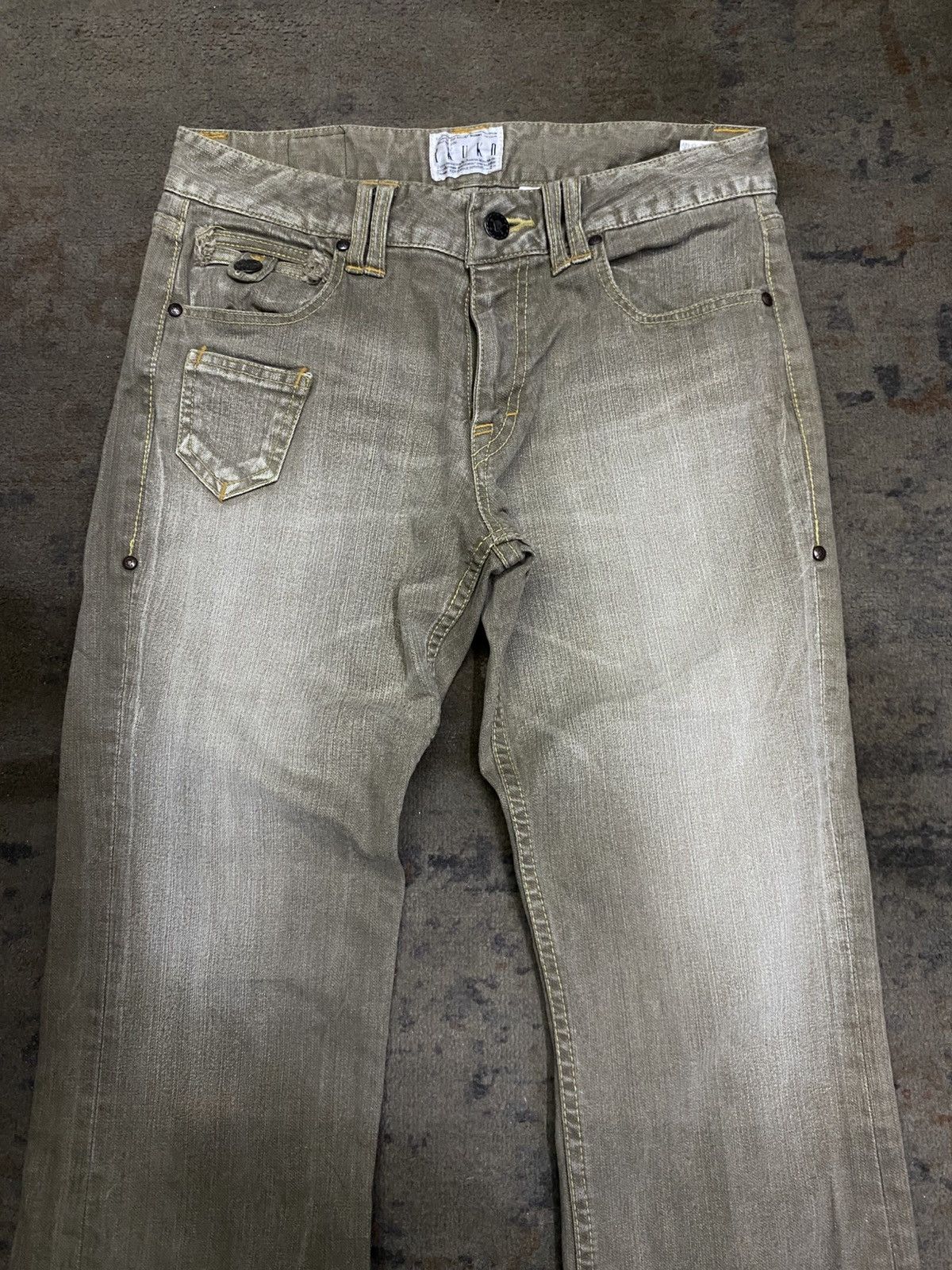 2000s kuko yous satisfait stone wash flared denim pants