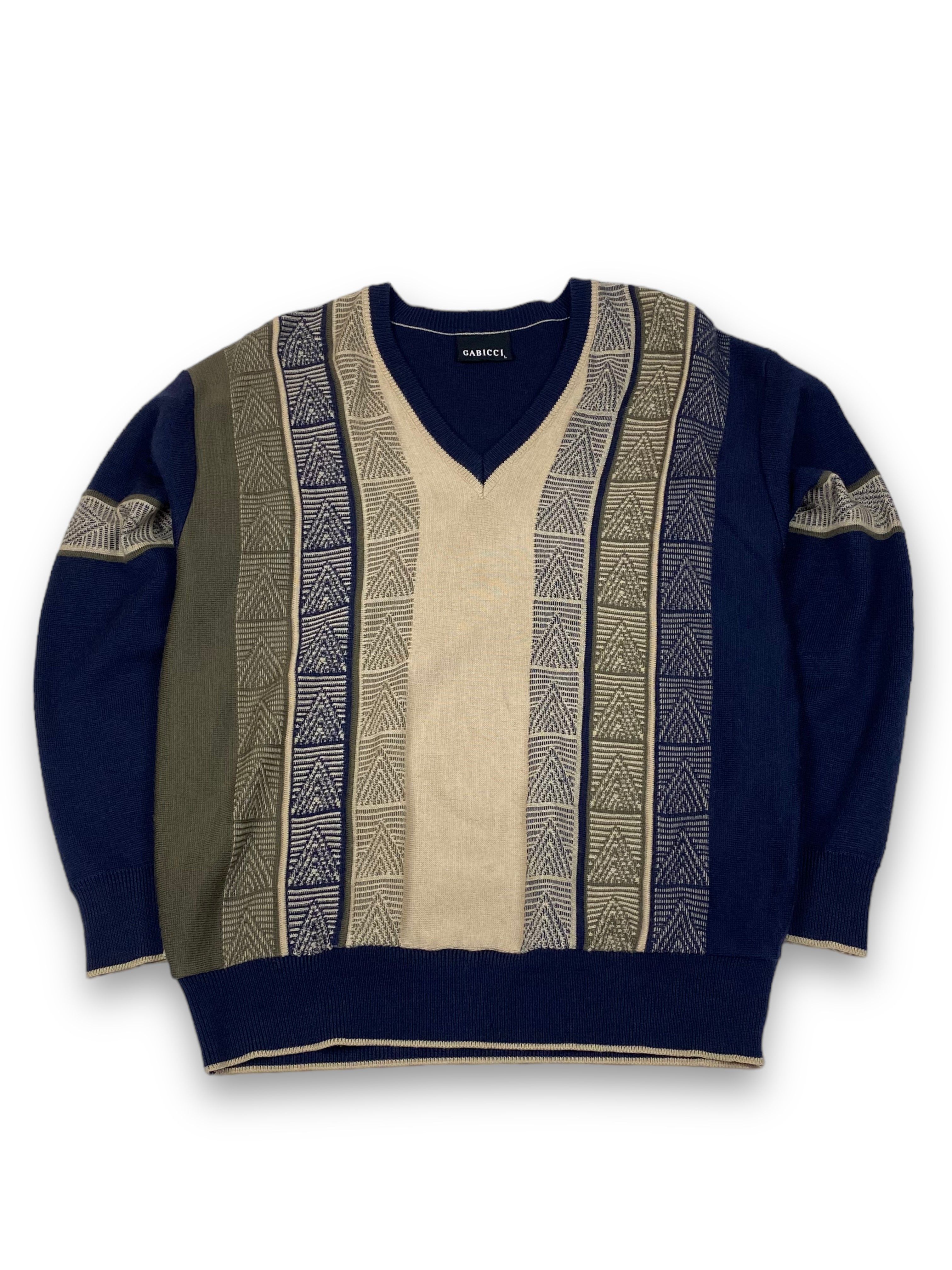 Pre-owned Cashmere Wool X Gabicci Vintage Gabicci Crazy Print V-neck Sweater Cardigan M664 In Navy/beige