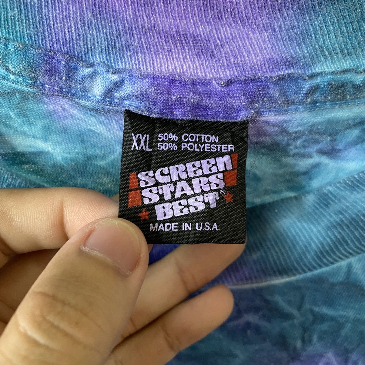 Vintage Vintage 1980s Tie Dye Crazy Design Liquid Blue Style T Shirt Size US XL / EU 56 / 4 - 3 Thumbnail