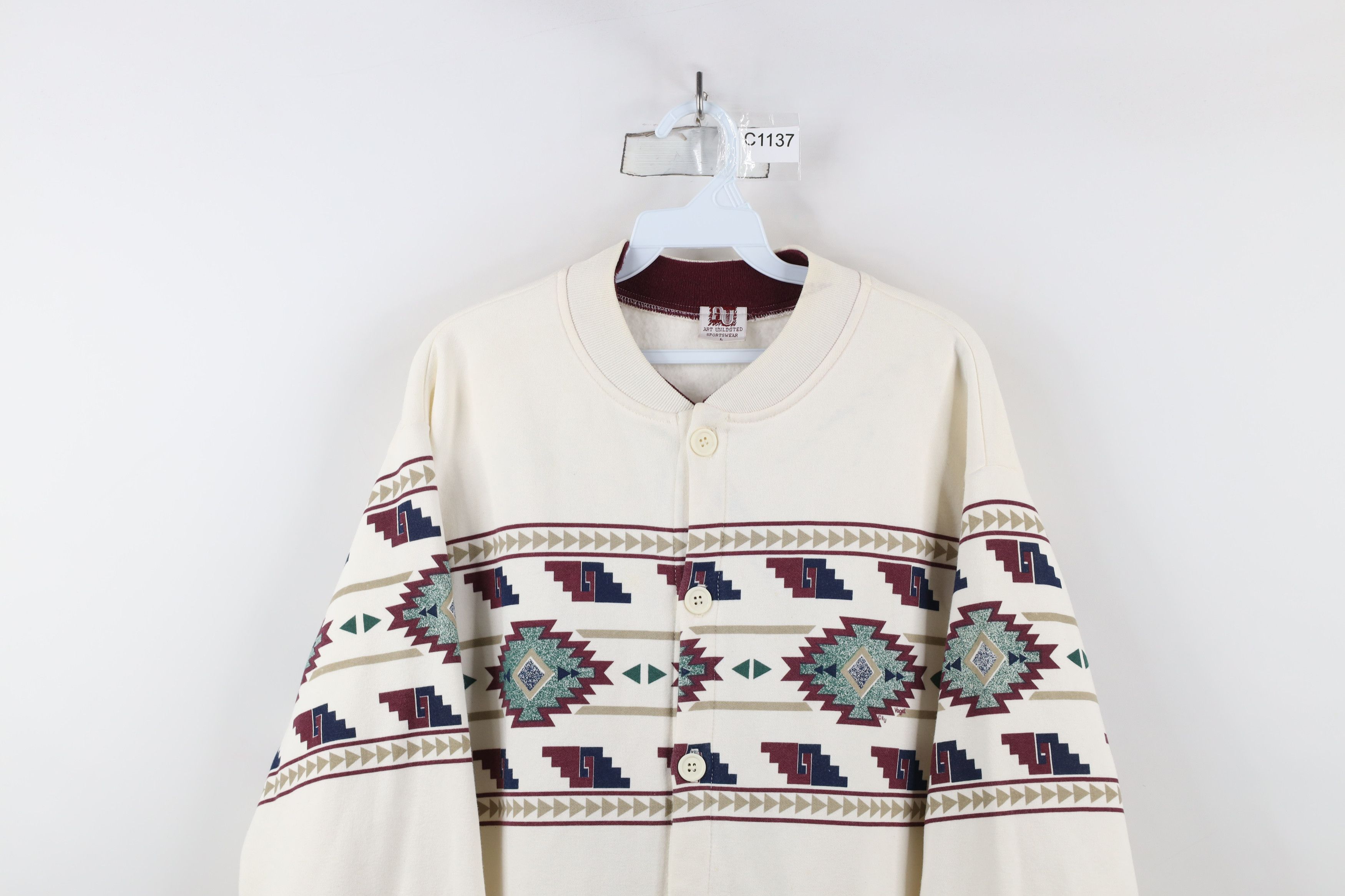 Vintage Vintage 90s Art Unlimited Over Print Cardigan Sweatshirt USA Size US L / EU 52-54 / 3 - 2 Thumbnail