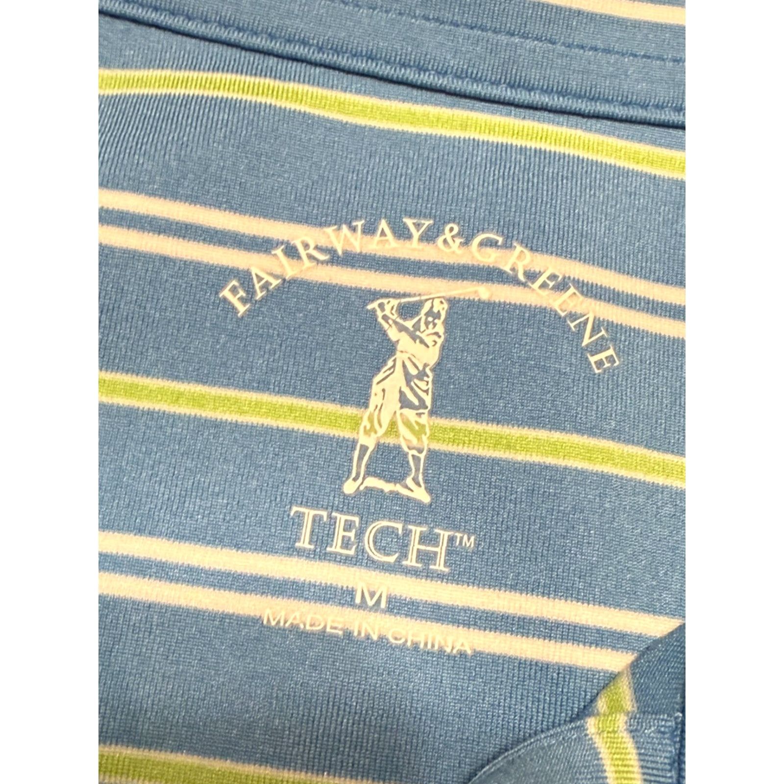 Vintage Fairway & Greene Tech Shirt Polo Shirt Men M Green Blue White Striped Polo Shirt Size US M / EU 48-50 / 2 - 5 Thumbnail