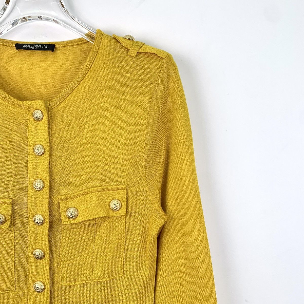 Balmain Balmain Yellow Wool Crew Neck Long Sleeve Knit Sweater K26WX Size XXS / US 00 / IT 34 - 3 Thumbnail