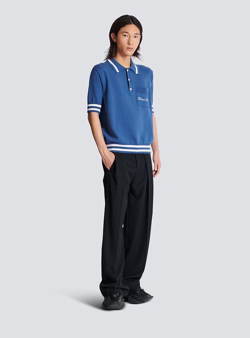 Balmain o1s1wg110126 Cotton Linen Polo Shirt in Navy Blue Size US S / EU 44-46 / 1 - 2 Thumbnail