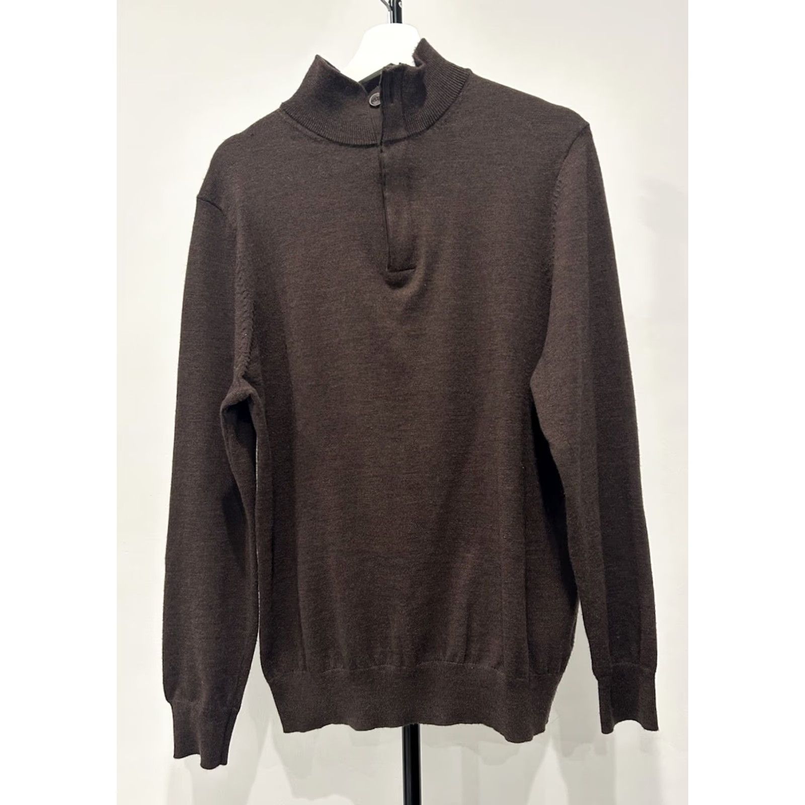 Joseph Abboud Joseph Abboud Mens Merino Wool Blend 1/4 Zip Long Sleeve Sweater Size L Brown Elbow Pad Mock Neck Pullover (Regular) Size US L / EU 52-54 / 3 - 2 Thumbnail