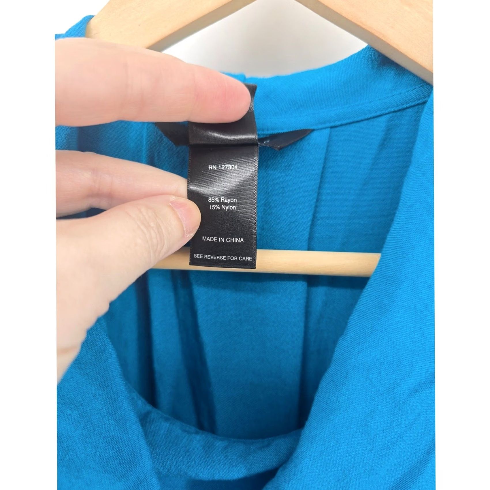Vintage Ali Miles Tunic Top Womens PM Teal Blue Cowl Neck Button Tab Roll-Sleeve Rayon Size M / US 6-8 / IT 42-44 - 3 Thumbnail