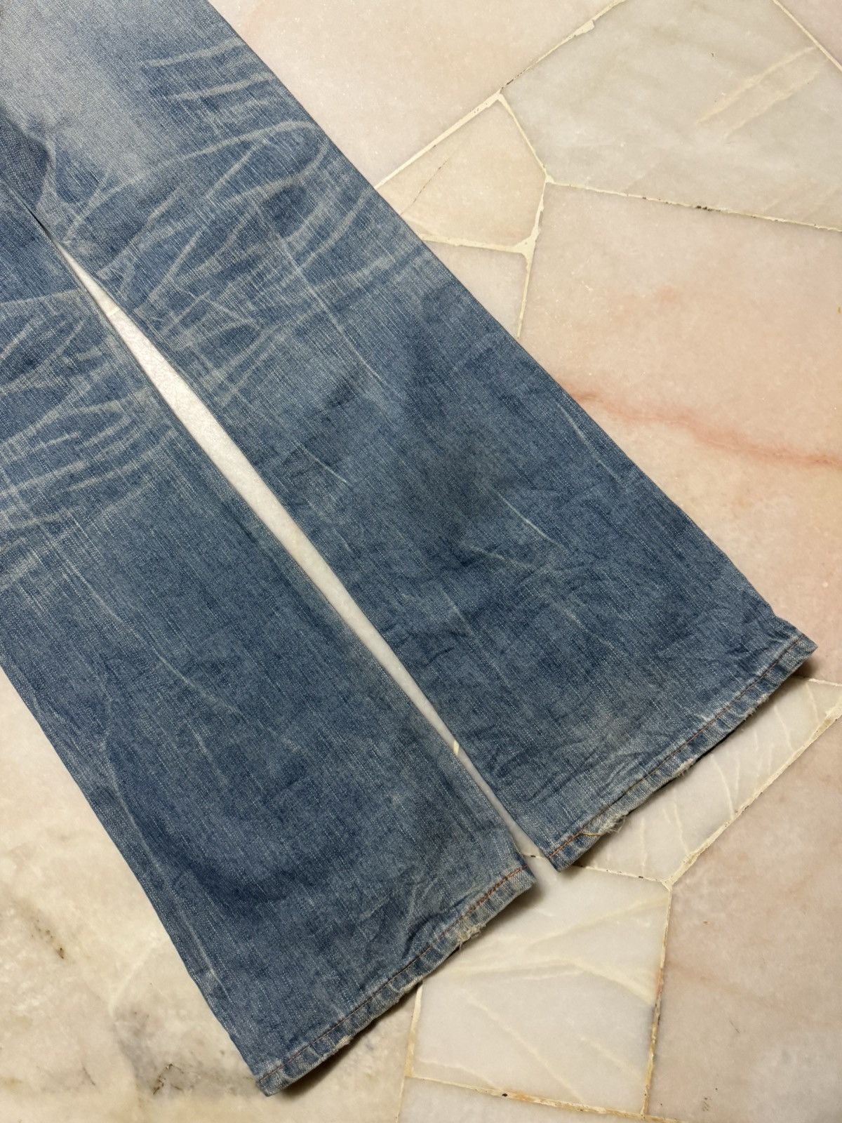 Edwin ⚡️FLARED⚡️VINTAGE EDWIN BLUE TRIP 503 RARE HONEYCOMB MUDPUNK Size US 29 - 18 Thumbnail