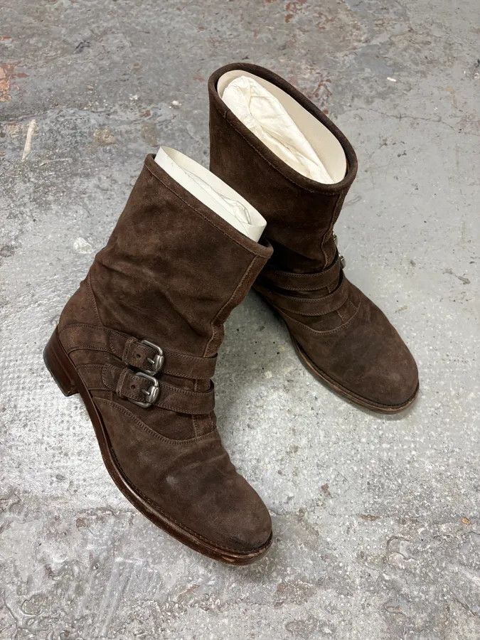 Gucci 2000s Gucci Brown Biker Buckles Ankle Eroded Suede Leather Boots Size US 7.5 / EU 40-41 - 5 Thumbnail