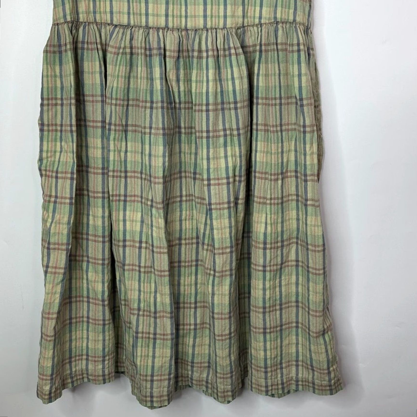 VINTAGE GAP Plaid Green Sleeveless Jumper Dress Pockets SIZE M Women Knee  Length Overall Dress