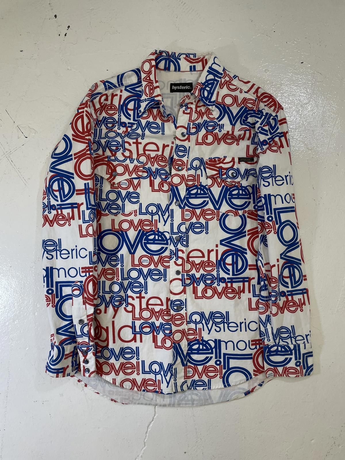 Hysteric Glamour White red and blue logo button up
