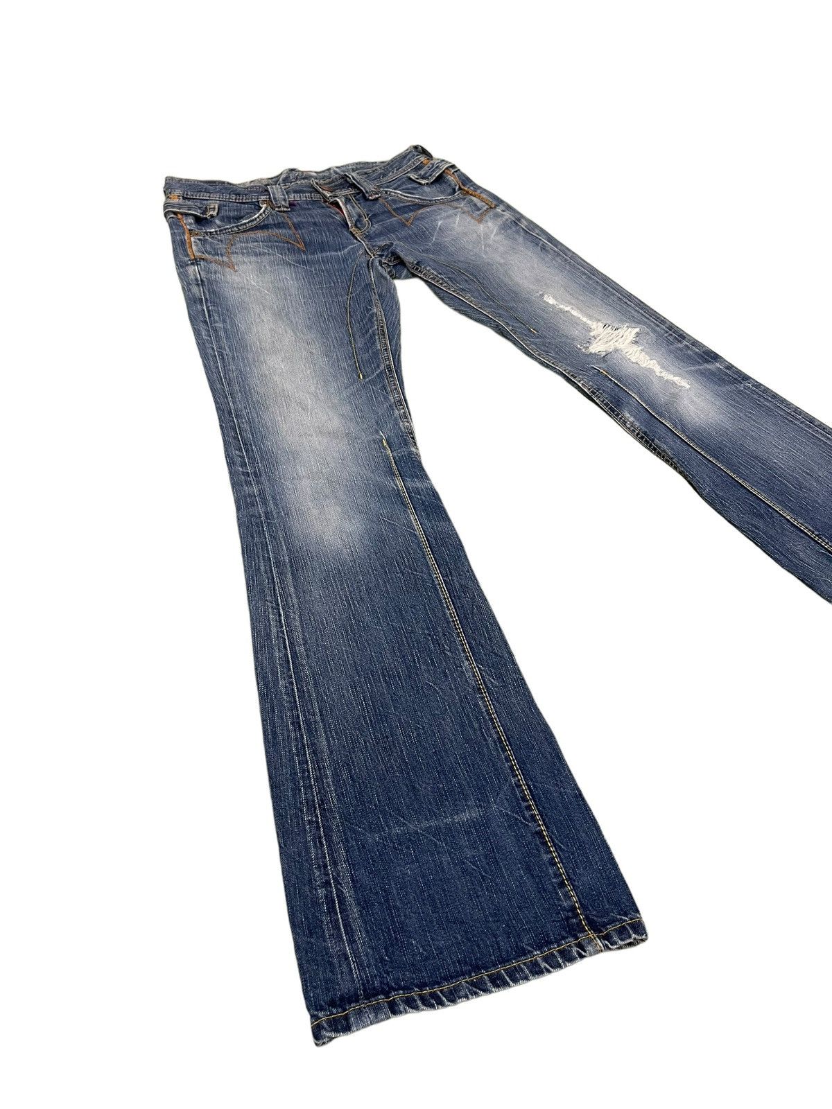 Japanese Brand Flare Jeans Edwin Faded Distres Low Rise Boot Cut 8🟦7 Size US 30 / EU 46 - 2 Thumbnail