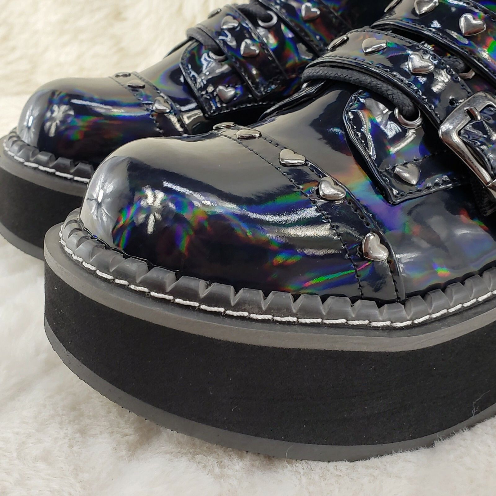Demonia Cult DEMONIA Emily 315 Black Holo Patent Heart Stud Platform Ankl Size US 6 / IT 36 - 5 Thumbnail