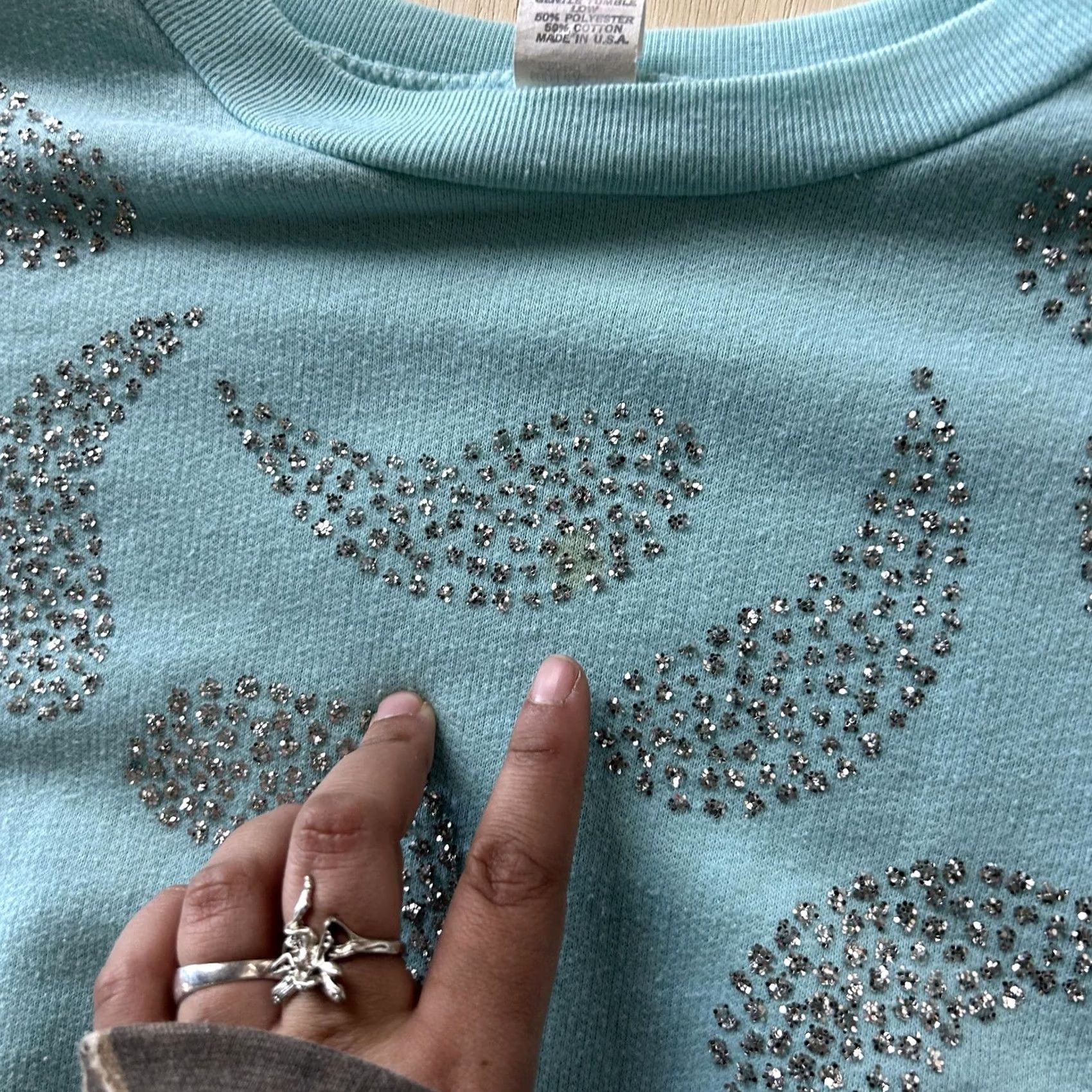 Vintage VINTAGE Sweatshirt Womens Medium Blue Crewneck Paisley Rhinestone Fleece Size M / US 6-8 / IT 42-44 - 5 Thumbnail